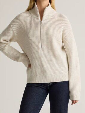 Quince Australian Merino Wool Half Zip Sweater Heather Bone M